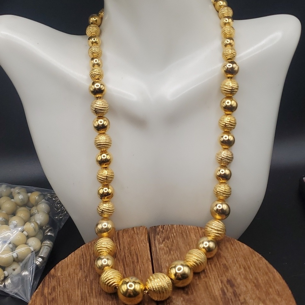 N3429 showstopper ornate gold tone ball beaded party necklace